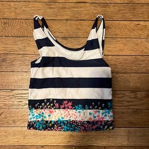 Gap Kids 6-7 S swim suit top. Blue and white stripe and flowers.